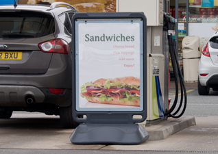 Advocate™ Free-Standing Large Poster Display Sign for advertisement on petrol forecourt