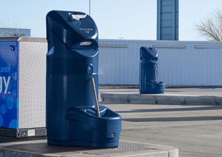 Automate™ Petrol Forecourt Bin in blue with glove dispenser and screen wash station