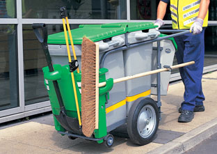 Double Space-Liner™ Orderly Barrow in grey and green with litter picker and broom
