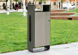 Electra™ Litter Bin stainless steel metal outdoor waste receptacle on public space with grass
