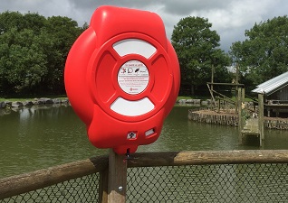 Guardian™ Lifebuoy Housing with post mounted fixing next to open water area