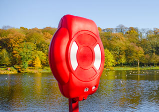 Guardian™ lifebuoy housing for water safety by lake
