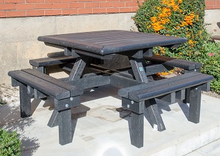 Pembridge™ Picnic Table for 8 people in black recycled material on paving stone area