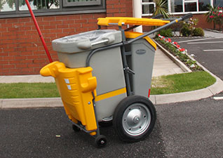 Single Space-Liner™ street orderly barrow for litter collection with yellow lid and moudling
