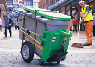 Space-Liner™ street orderly barrow in grey and green with double compartment