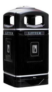 Glasdon Jubilee 110 Litter Bin with silver banding and hood mounted stubbing plate