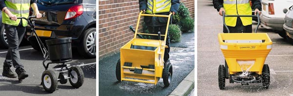 montage image of manual salt spreaders