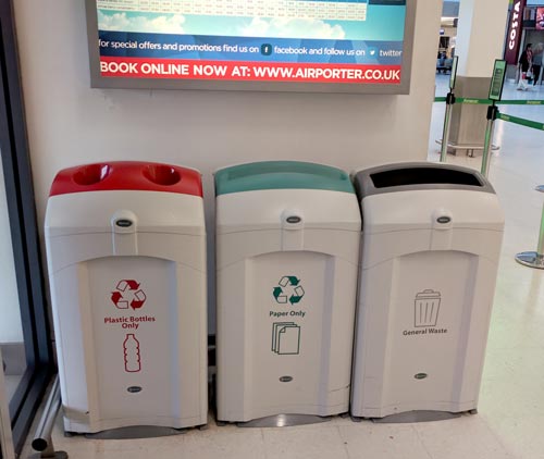 Nexus 100 Recycling Containers sited inside the Belfast City Airport terminal as a recycling station