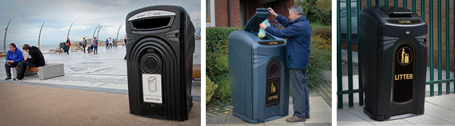 The Glasdon Nexus® City 140, 240 and Nexus 360 litter bins