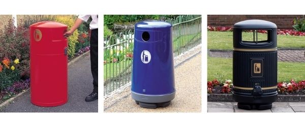 Three restricted aperture litter bins - Community, Topsy 2000 and the Topsy Royale