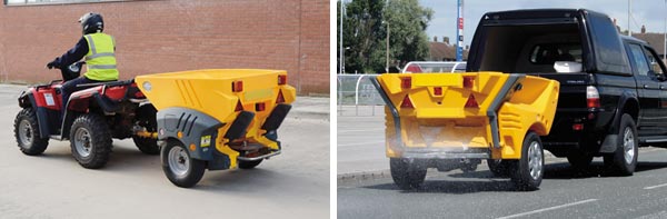 montage image of towable salt spreaders