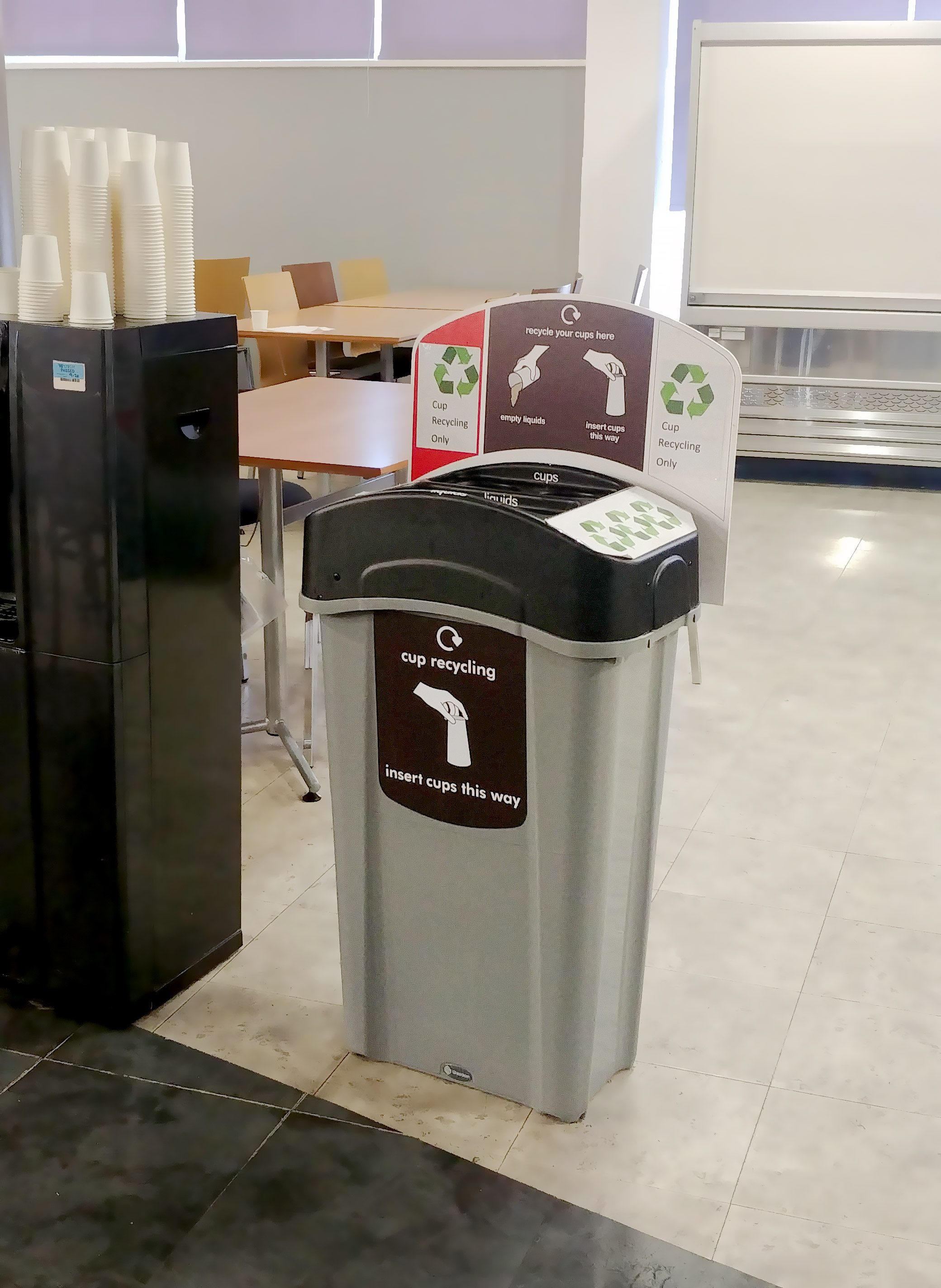 Eco Nexus® Cup Recycling Station with personalised sign kit and top aperture graphics