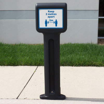 Infomaster&trade; Bollard with Social Distancing Sign